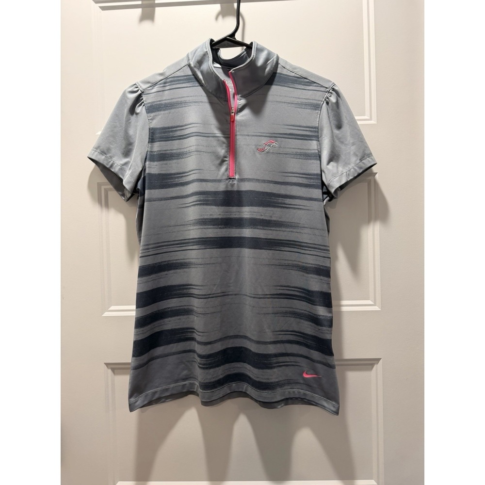 Nike Golf Tour Performance Dri-FIT Polo Women M Gray Pink 1/4 Zip Short Sleeve